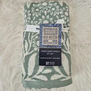 2pc William Morris 100% Cotton Sage Botanical Floral Hand Towel Set 16in x30in
